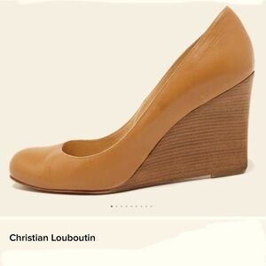 Christian Louboutin Ron Ron Zeppa Carmel Nude leather Wood stacked Wedges 39